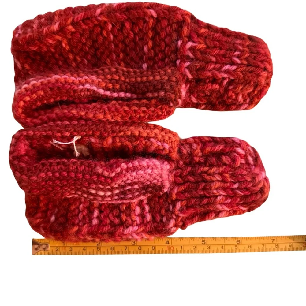 Hand Knit Warm Knitted Kids Slippers in Red Toddler Size 7-10 Cottagecore Cozy